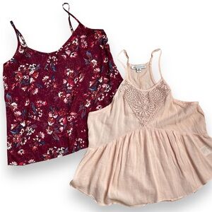 2 Camisole Tops American Eagle Hollister Dark Floral Pastel Lace